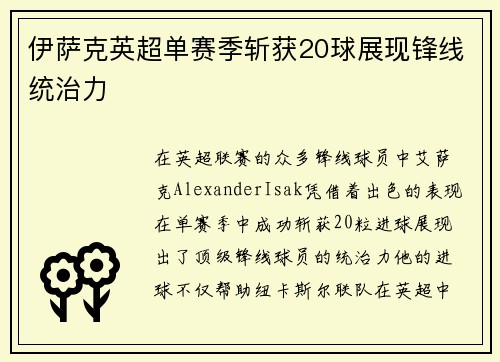 伊萨克英超单赛季斩获20球展现锋线统治力 伊萨克英超单赛季斩获20球展现锋线统治力