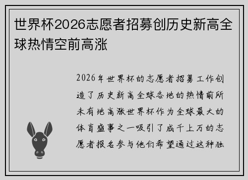 世界杯2026志愿者招募创历史新高全球热情空前高涨